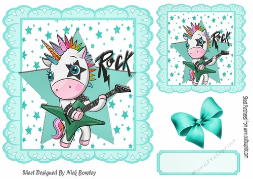 Turq star and eyelet frame 8x8, with rock unicorn (three)
