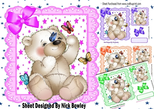 4 star and  eyelet frame card fronts 8x8, teddy bear & butterflies mini kit (two)