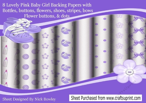 8 Baby Girls Backing paper a variety in purple
