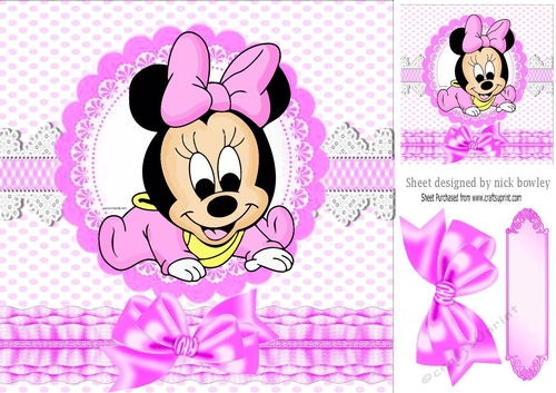 Cute baby minnie mouse with pink frills & bows 8x8