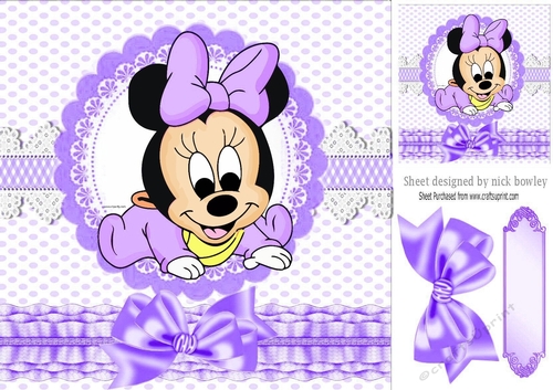 Cute baby minnie mouse with purple frills & bows 8x8