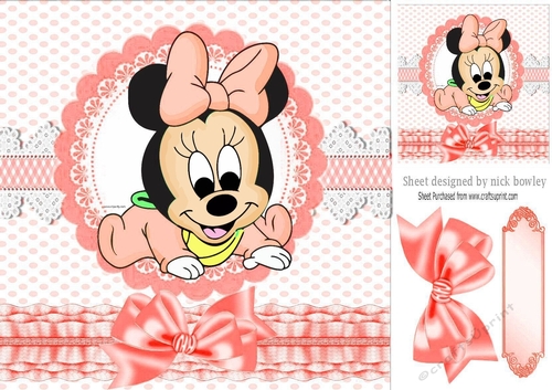 Cute baby minnie mouse with peach frills & bows 8x8