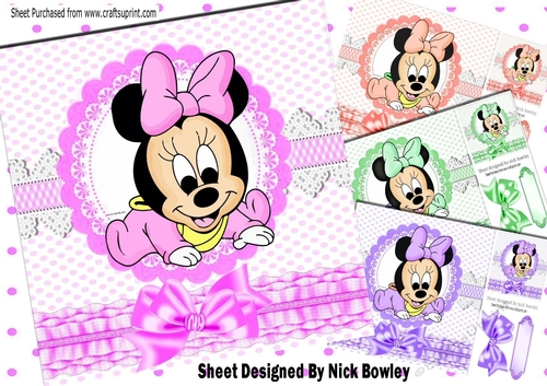  4 Cute baby minnie mouse card fronts with frills & bows 8x8 mini kit