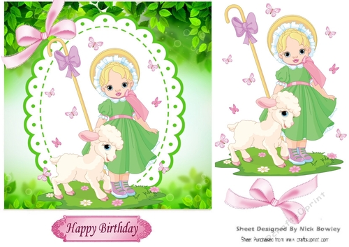 Little Girl with lamb in  7x7 frame with bow