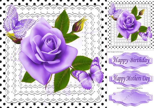 Purple roses polkadots, & lace 8x8