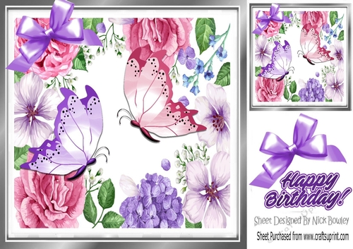 Pretty lilac pink butterflies in floral lilac pink frame 8x8