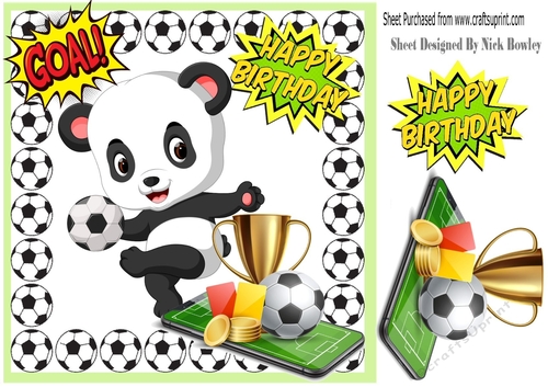 panda bear footie player with gold cup 8x8