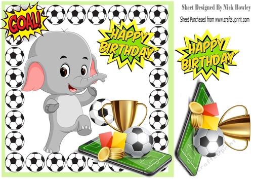 Elephant footie player with gold cup 8x8