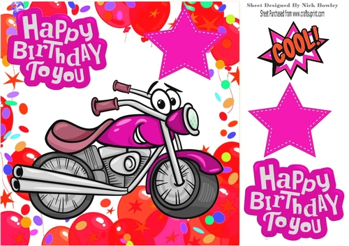Lovely pink toony motorbike in balloon frame 8x8
