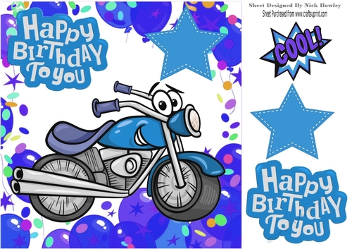 Lovely blue toony motorbike in balloon frame 8x8