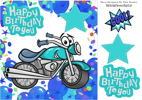Lovely turq toony motorbike in balloon frame 8x8