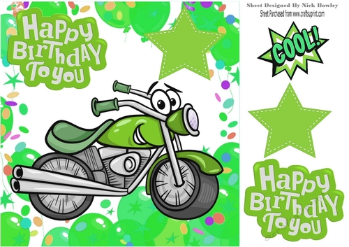 Lovely green toony motorbike in balloon frame 8x8