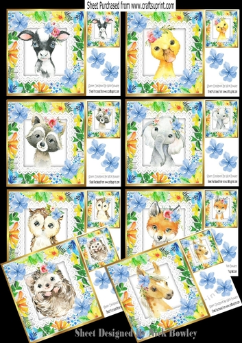 8 water colour animals with tropical flowers card fronts 8x8 bumper kit