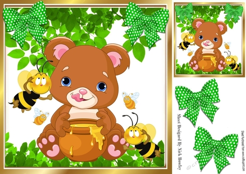 Brown Bear with honey and bees 8x8