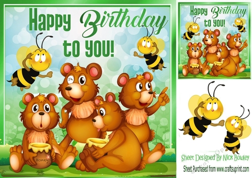 Bears with honey and bumble bees 8x8