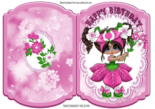 Pretty flower girl in pink on lace bracket card