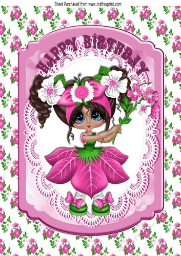 Pretty flower girl with pink flowers A4