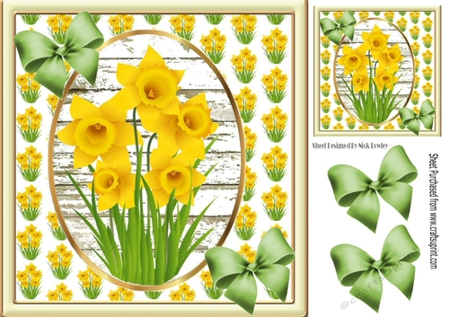 pretty spring yellow daffodils with green bows 8x8