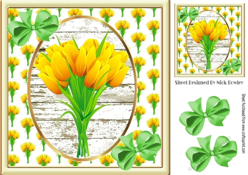 pretty spring yellow tulips with green bows 8x8