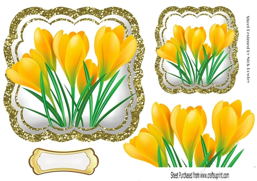 Pretty spring yellow crocus toppers with gold glitter