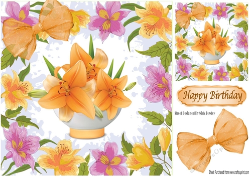 Pretty lilac/peach lillies in 8x8 frame