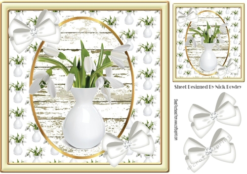 pretty white lilies in a vase with diamante white bows 8x8 