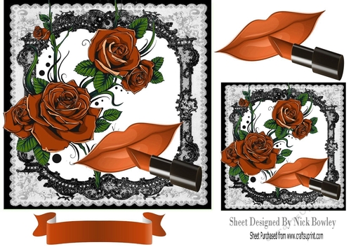 Orange Roses and Lipstick in black lace frame 7x7