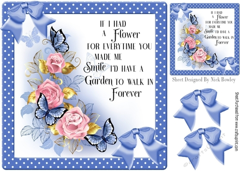 Beautiful spring flowers with butterflies and blue bows 8x8