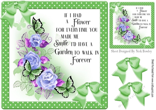 Beautiful spring flowers with butterflies and green bows 8x8