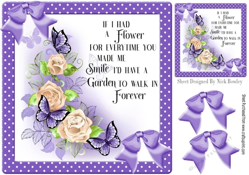 Beautiful spring flowers with butterflies and purple bows 8x8