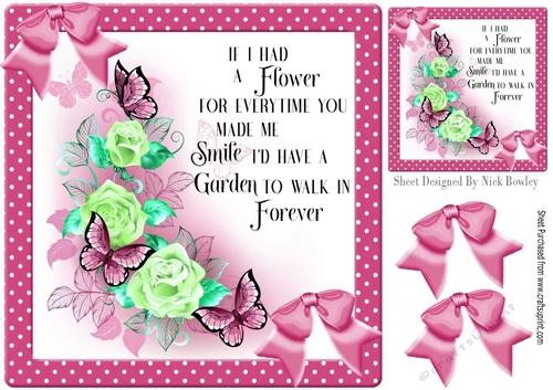 Beautiful spring flowers with butterflies and pink bows 8x8