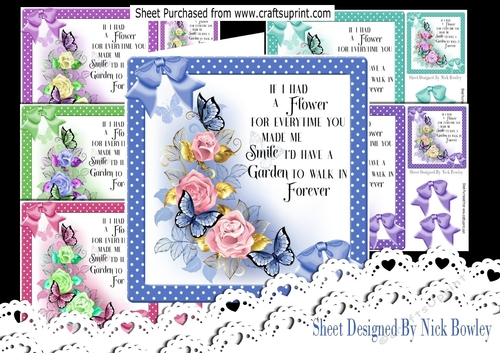  6 Beautiful spring flowers & roses with butterflies and bows 8x8