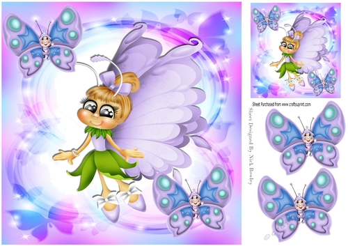 Cute faerie with cheeky butterflies in pretty purple 8x8 frame 