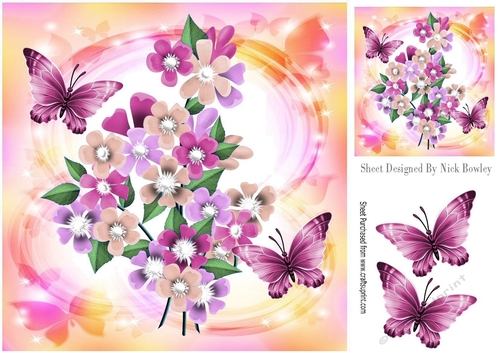 pretty shades of flowers & butterflies in pretty peach 8x8 frame