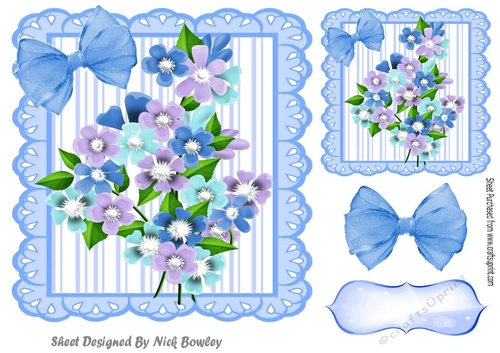 Pretty spring flowers in 7x7 frame with blue bows