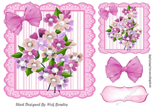 Pretty spring flowers in 7x7 frame with pink bows