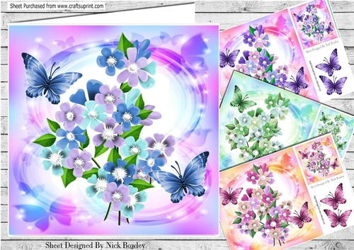  4 pretty shades of flowers & butterflies card fronts in pretty 8x8 frames mini kit