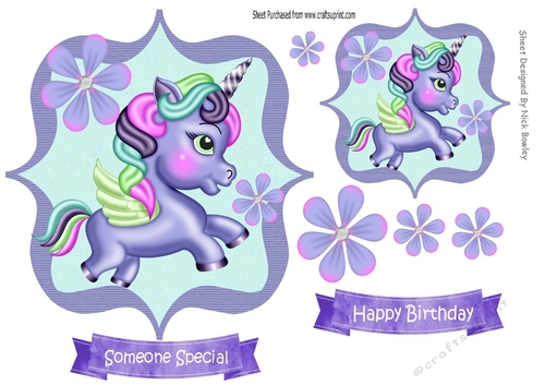 Cute little unicorn with flowers toppers (one)purple