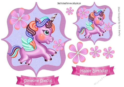Cute little unicorn with flowers toppers (two) pink