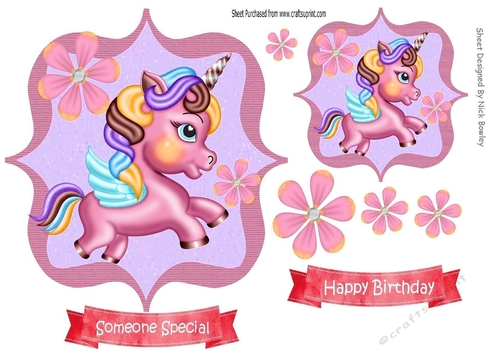 Cute little unicorn with flowers toppers (five) red