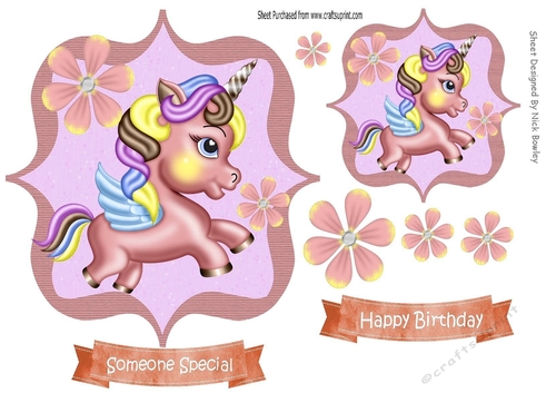 Cute little unicorn with flowers toppers (six) brown