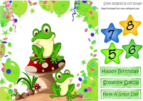 Cute frogs with mushroom in balloon frame 8x8