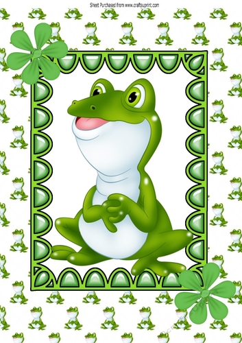 Funny froggie with green petal flowers A4