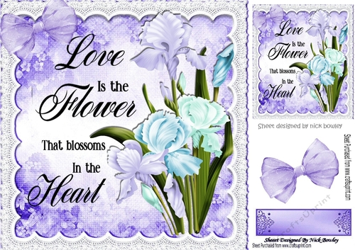 Pretty flowers iris with purple bow and lace 8x8