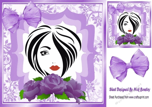 Pretty modern lady with lilac roses and bow 8x8