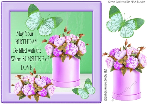 pretty lilac roses roses and gren butterflies 8x8