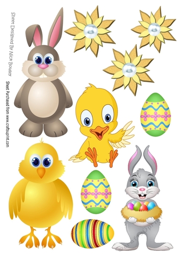 lovely yellow chicks and easter bunnies with eggs cutouts 