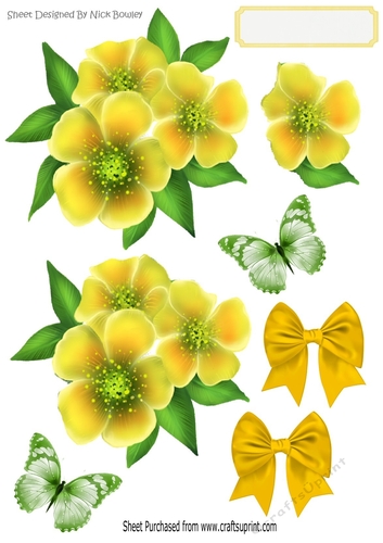pretty yellow flowers, green butterfles & bows cutouts