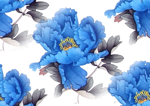 Pretty exotic blue and grey flowers backing paper (big)