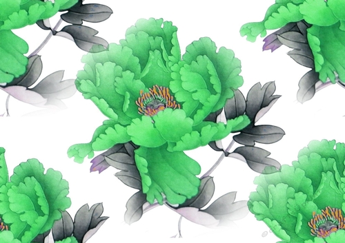 Pretty exotic green and grey flowers backing paper (big)